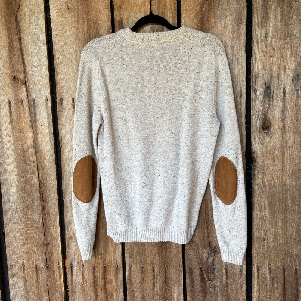 H&M Gray Speckled Knit Sweater w/ Elbow Patches Crewneck Pullover‎ Size M - Picture 2 of 7